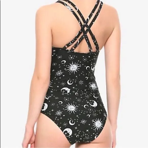 Hot Topic Black & White Sun Moon Stars Celestial One Piece Swimsuit Size Small - Picture 8 of 14